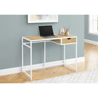 Monarch Specialties 7575 42" Computer Desk - Natural/White Metal-Slender metal frame in a white finish provides stability and contrasts the natural wood-look laminate panels