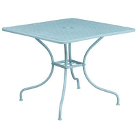 Flash Furniture Commercial Grade 35.5" Square Indoor-Outdoor Steel Patio Table Set with 2 Square Back Chairs - Sky Blue-Table and Chair Set