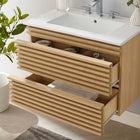 Modway Render 30" Wall-Mount Bathroom Vanity - Oak/White-MDF and Particleboard