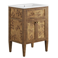 Modway Elysian 24" Wood Bathroom Vanity - White/Brown-Modern Bathroom Vanity