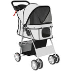 PawHut Foldable Pet Stroller with Removable Washable Pad and Storage Basket - Grey-Strong steel frame and robust fabric folds compactly for easy transport 