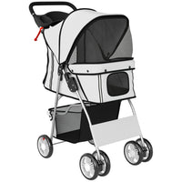 PawHut Foldable Pet Stroller with Removable Washable Pad and Storage Basket - Grey-Strong steel frame and robust fabric folds compactly for easy transport 
