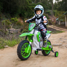 Aosom 12V Kids Electric Ride-On Dirt Bike - Green-Two smooth wheels and dual shock absorbing system 