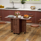 HOMCOM Rolling Drop Leaf Folding Dining Table with Drawers & Storage Cabinet for 4-6 - Brown-6 wheels facilitate its movement, 4 of which have brakes to keep it in a fixed place