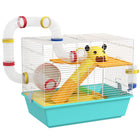 PawHut 15" H 3-Tier Hamster Cage with Tunnels, Water Bottle and Exercise Wheel - Light Blue-Includes running wheel, ramps, platforms and a hut 