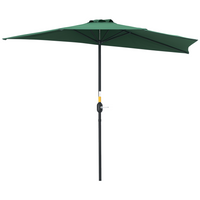Outsunny Half-Round Patio Umbrella with Crank and 5 Ribs - 9' - Dark Green-Diameter: 9ft, 5 firm ribs construction. 4.5ft from wall to umbrella tip