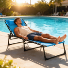 Outsunny Outdoor Folding Lounge Chair - for Camping - Hiking - Sky Blue-Made with a powder-coated steel frame