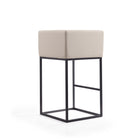 Manhattan Comfort Embassy 21" Mid-Century Modern Faux Leather Upholstered Bar Stool - Cream and Black - 2 Pack-20.5" L x 23" W x 38" H