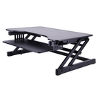 Rocelco 32" Sit-To-Stand Adjustable Height Desk Riser with Easy-Lift Handles - Black-Sturdy metal frame with easy-grip side handle and gas piston assist, can raise and lower up to 30 pounds with continuous height adjustment from 4.75" up to 16.75" above desktop to optimize the ergonomic work position for people of most heights