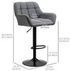 HOMCOM Adjustable Swivel Tufted Fabric Bar Stools - Grey - 2 Pack-The swivel seat allows a free rotation of 360 degrees
