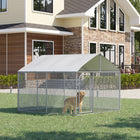 PawHut Outdoor Dog Kennel with Waterproof UV-Resistant Cover - 7.5' x 7.5' x 5.7' - Silver-Solid galvanized for a stable structure ready for daily use 