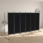 HOMCOM 6 Panel Freestanding Room Divider for Home Office - Black-Powder-coated metal frame for solidness
