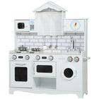 Qaba Play Kitchen for Kids with Switch Knob Sound, Built-in Clock - White-Spark imagination with realistic kitchen details for kids 