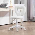 HOMCOM Armless Teddy Fleece Makeup Vanity Desk Chair with Heart Design - White-Adjustable height with class-three gas lift for easy customization