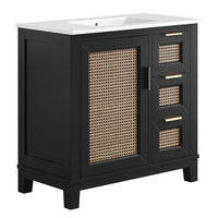 Modway Dixie 36" Solid Wood Bathroom Vanity Cabinet - Black/White-Solid Mahogany Wood
