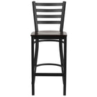 Flash Furniture HERCULES Series Black Ladder Back Metal Restaurant Barstool - Walnut Wood Seat-Welded Joint Assembly