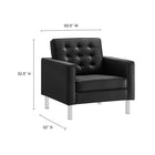 Modway Loft Tufted Vegan Leather Armchair - Silver Black-Vegan Leather Upholstery