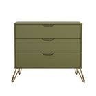 Manhattan Comfort Avira 35" Mid-Century Modern 3-Drawer Dresser - Olive Green-Clean-lined 3-drawer dresser with a soft laminate finish for a warm, modern look