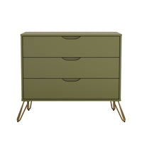 Manhattan Comfort Avira 35" Mid-Century Modern 3-Drawer Dresser - Olive Green-Clean-lined 3-drawer dresser with a soft laminate finish for a warm, modern look