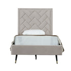 Manhattan Comfort Crosby 81.1" Modern Velvet Upholstered Twin-Size Bed - Greige-Mid-Century Modern Twin Bedframe with Headboard for Bedroom Use