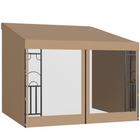 Outsunny 10 ft W x 10 ft L Wall Mounted Pergola Gazebo with Curtains and Nettings - Khaki-Mounted to the wall, bring the indoors out