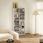 HOMCOM Double Media Cabinet, 9-Tier DVD Shelf with 18 Compartments - White-Material: Particleboard