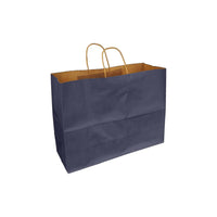 Eddie's 100% Recycled Kraft Shopper Paper Bag - 16" L x 6" W x 12" D - Navy - 100 Pack-16" x 6" x 12"
