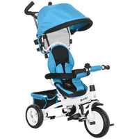 Qaba 6-in-1 Toddler Tricycle Stroller with Basket and Canopy - Blue-6-in-1 design grows with your child for years of fun 