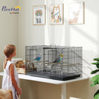 PawHut 18" H Bird Cage with Divider, 4 Wooden Perches and Slide Out Tray - Black-0.5" (1.2 cm) bar spacing with secure latch prevents bird escapes 