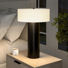 Hudson&Canal Wells 24" Tall Table Lamp with Fabric Shade - Blackened Bronze/White-Includes a 6 ft. cord with rotary socket switch