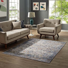 Modway Minu Distressed Floral Lattice Area Rug - 8 ft W x 10 ft L - Light Blue Yellow/Orange-Tight Low Pile Weave