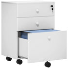 HOMCOM 3-Drawer Filing Cabinet with Lock, Mobile - White-Two small top drawers and a large bottom drawer for file organization
