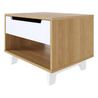 Nexera Barista Nightstand with 1-Drawer And Folding Door - Natural Maple & White-Signature drawer front and carved legs with white matte lacquer finish