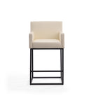 Manhattan Comfort Ambassador 20.5" Mid-Century Modern Faux Leather Upholstered Counter Stool - Cream and Black - 2 Pack-Tight Back Chair Design with Comfort Armrest