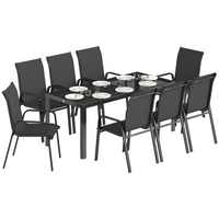 Outsunny 9 Pieces Patio Dining Set Patio Table and Stackable Chairs - Black-Five-piece set: includes four chairs and a round table