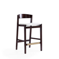 Manhattan Comfort Klismos 20" Mid-Century Modern Faux Leather Upholstered Counter Stool - Ivory and Dark Walnut-Mid-Century Modern Counter Stool with Backseat Perfect for Bar and Kitchen Use
