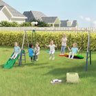Qaba 5-in-1 Kids Swing Set with Slide, Saucer Swing, Belt Swing, Glider and Standing Swing - Multicolour-Heavy-duty A-frame with anchors supports 350 kg (771 lbs), providing strong rock-solid stability 
