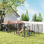 PawHut Outdoor Heavy Duty Dog Kennel and Dog Run with 2 Rooms - 13.5' x 9.5' x 5' - Coffee-PVC-coated fabric protects from water and sun damage 
