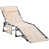 Outsunny Outdoor Lounge Chair - Folding Chaise Lounge - Beige-Stylish colour matching makes it beautiful and more suitable for the use of multiple scenes