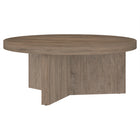 Hudson&Canal Holm 36"W Round Coffee Table - Antiqued Grey Oak-Tabletop features a weight capacity of 60 lbs