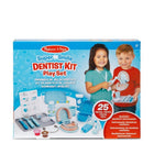 Melissa & Doug Super Smile Dentist Kit - 25 Pieces-Includes set of pretend teeth, "cavity" stickers, examination tools, toothbrush, toothpaste tube, dental rinse bottle and cup, 2 gauze pads, 2 tooth polish cups, top and bottom retainers and braces, mask, reusable ID tag on a lanyard, double-sided reusable activity card