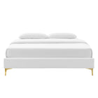 Modway Sutton Performance Velvet Twin Bed Frame - White-Wood Slat Support System