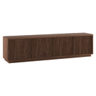 Hudson&Canal Hanson TV Stand for TV's up to 85" - Satin Walnut-Features four doors with enclosed cabinets and 4 shelves for ample storage