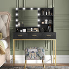 HOMCOM Vanity Desk with Mirror and Lights - 38.6" L x 17.7" W x 54.3" H - Black-Solid steel frame and MDF with melamine for durability and cleanliness 