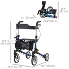 HOMCOM 9" Wheels Folding Rollator Walker with Large Seat - Blue-Designed as a walker for seniors with seat, offering a large backrest and foam-cushioned seat for added comfort 