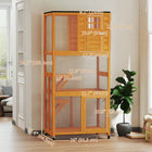 PawHut 36" L Outdoor Cat House Catio with Wheels and Asphalt Roof - Orange-Two jumping platforms and an interior rest box for playing and resting 