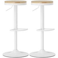 HOMCOM Adjustable Swivel Wooden Bar Stools - Natural Wood and White - 2 Pack-360-degree rotating seat ensures effortless conversations
