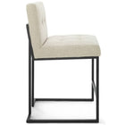 Modway Privy Black Stainless Steel Upholstered Fabric Counter Stool - Black Beige-Elegant Biscuit Tufting