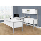 Monarch Specialties 72" L Office Hutch with Storage Doors - White Laminate - Silver Metal-Easy to assemble with illustrated instructions included, an easy to clean top, and fully finished back for a versatile addition to any office setting with fashionable style