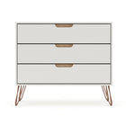 Manhattan Comfort Rockefeller Mid-Century Modern Bedroom Dresser 3-Piece Set - Off White/Nature-Home Assembly Required. All Hardware Included